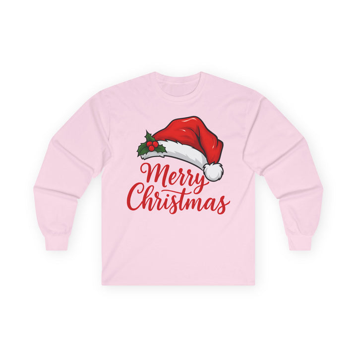 Christmas Long Sleeve Tee — 'Merry Christmas' Santa Hat Holiday Shirt