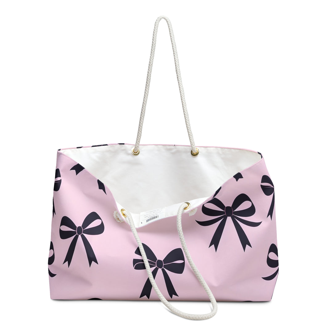 Chic Pink Bow Weekender Bag for Travel, Beach, Gym, Weekend Getaway, Gift for Her, Stylish Tote for Every Occasion