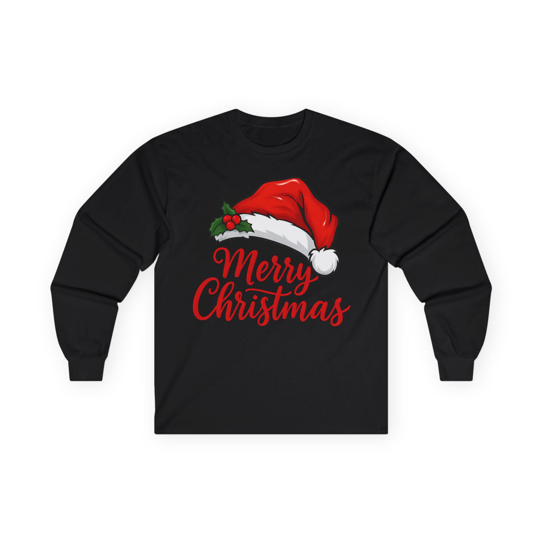 Christmas Long Sleeve Tee — 'Merry Christmas' Santa Hat Holiday Shirt
