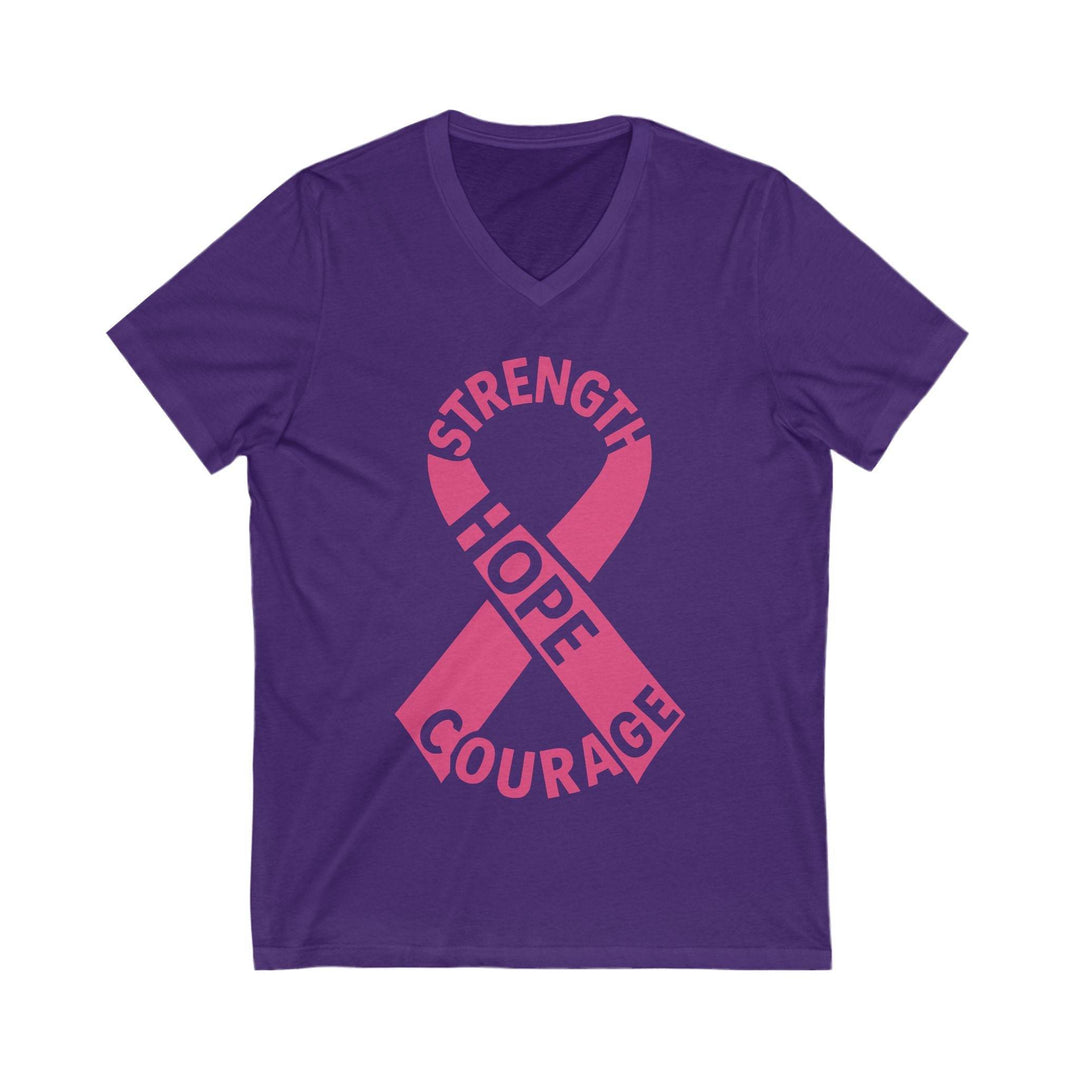 V-Neck strength hope courage cancer tee - Soft - Gutsy Garb