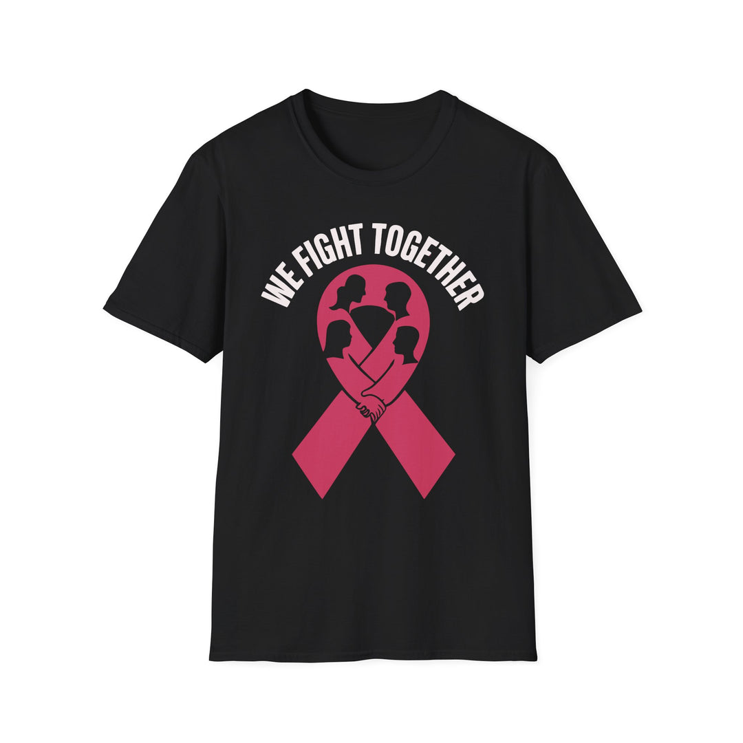 Black fight together inspirational tee featuring a pink ribbon and supportive family silhouettes