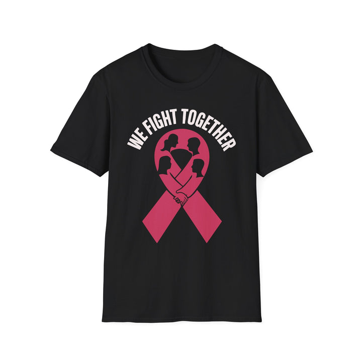 Black fight together inspirational tee featuring a pink ribbon and supportive family silhouettes