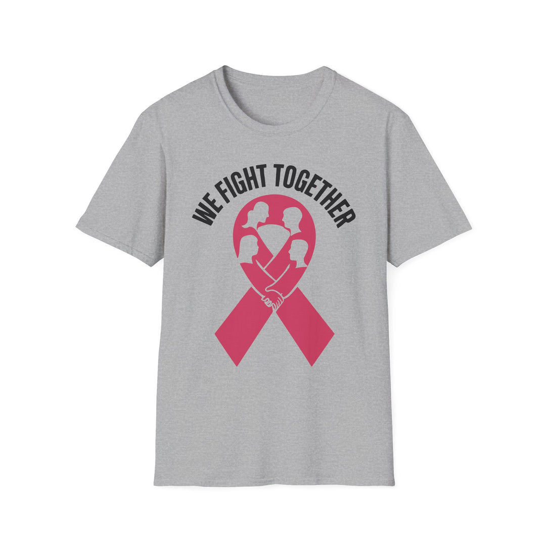 Fight Together Inspirational Tee in Gray with Awareness Ribbon and Supportive Message