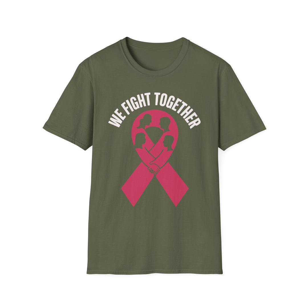 Fight Together inspirational tee with pink ribbon design promoting unity and support