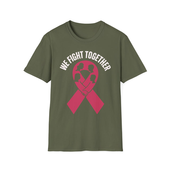 Fight Together inspirational tee with pink ribbon design promoting unity and support