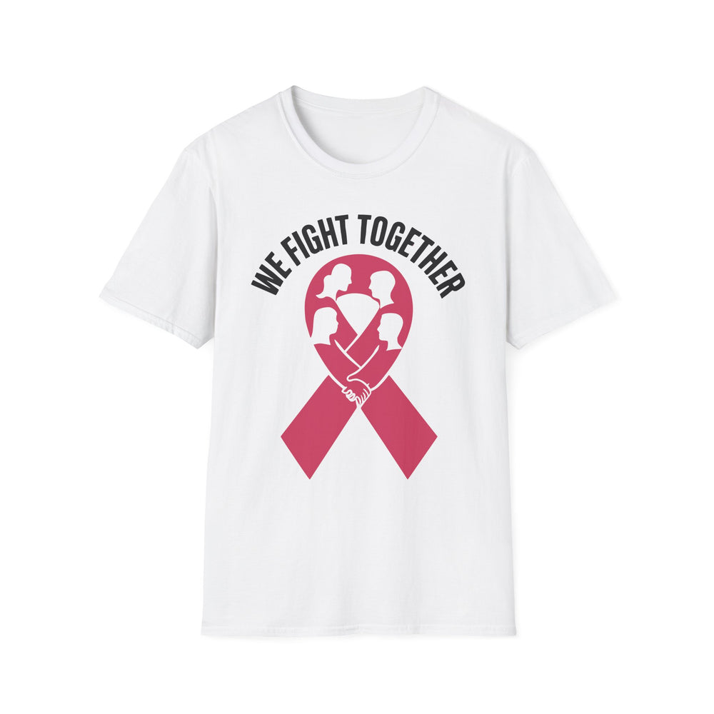 Fight Together Inspirational Tee with Hands Holding a Ribbon Design in White