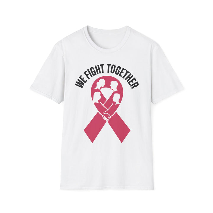 Fight Together Inspirational Tee with Hands Holding a Ribbon Design in White