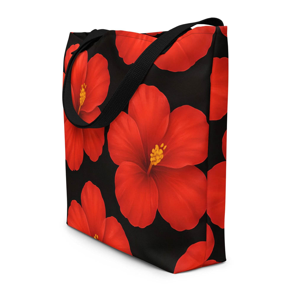 Hibiscus Beach Tote with Bold Red Flowers - Gutsy Garb
