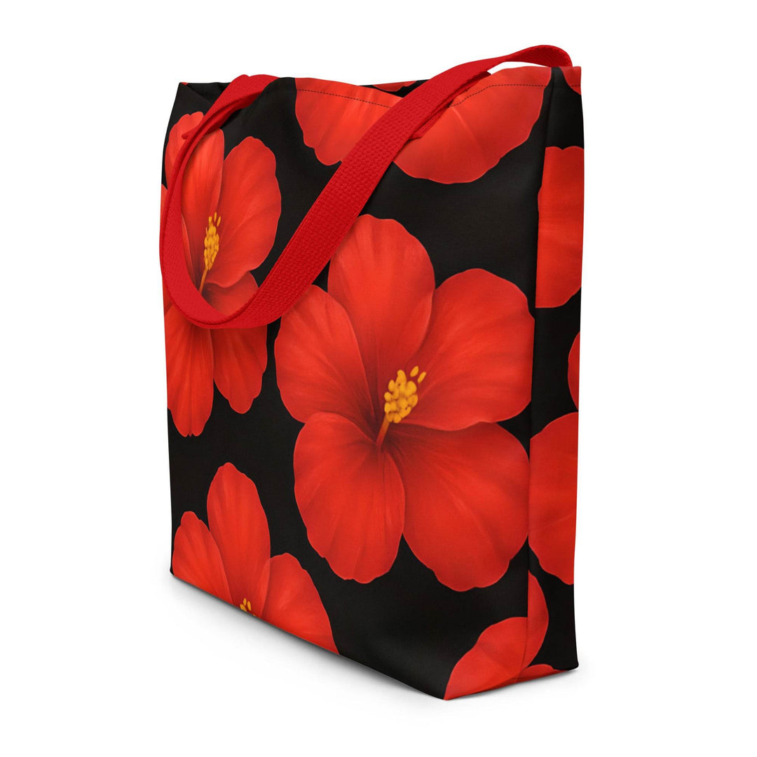 Hibiscus Beach Tote with Bold Red Flowers - Gutsy Garb