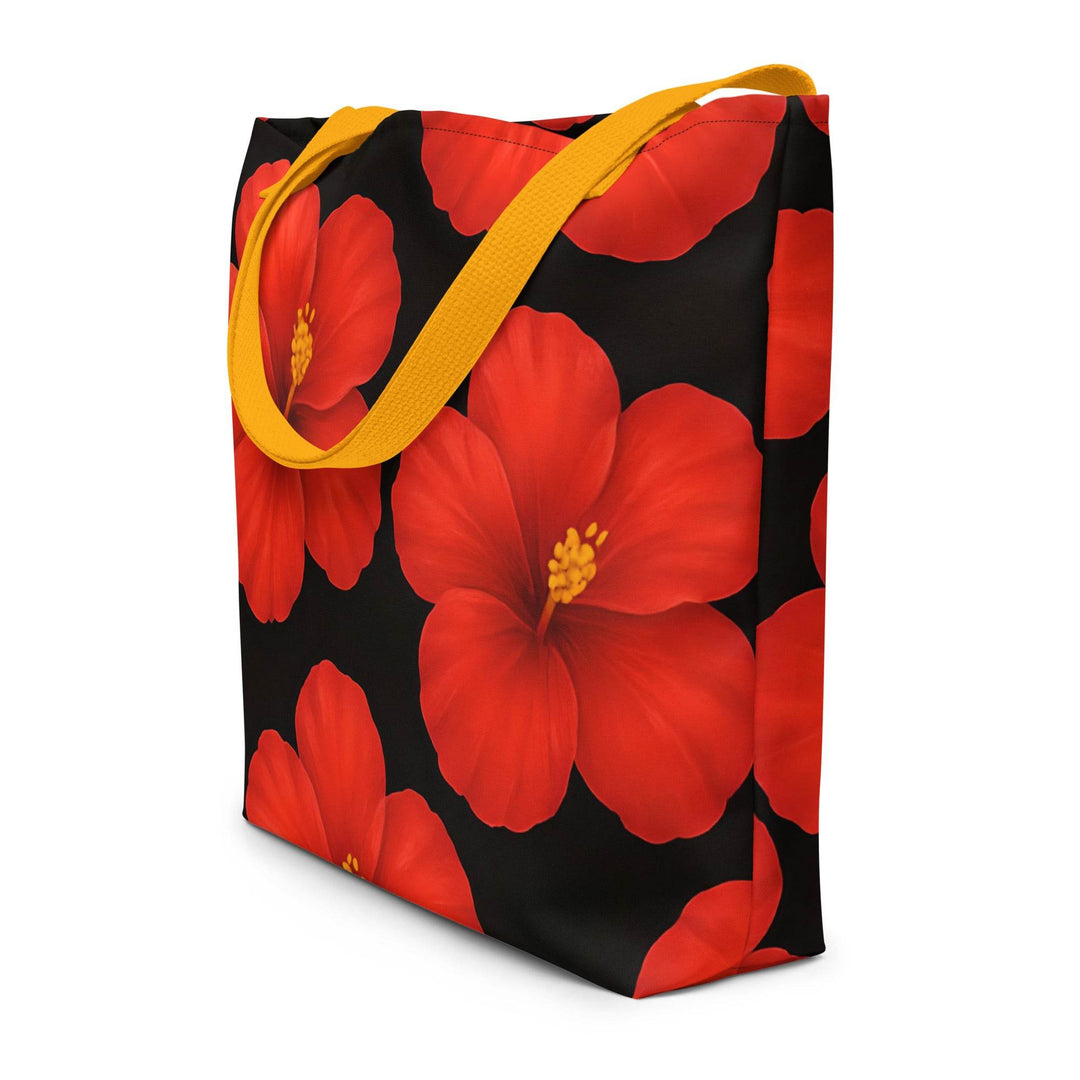 Hibiscus Beach Tote with Bold Red Flowers - Gutsy Garb