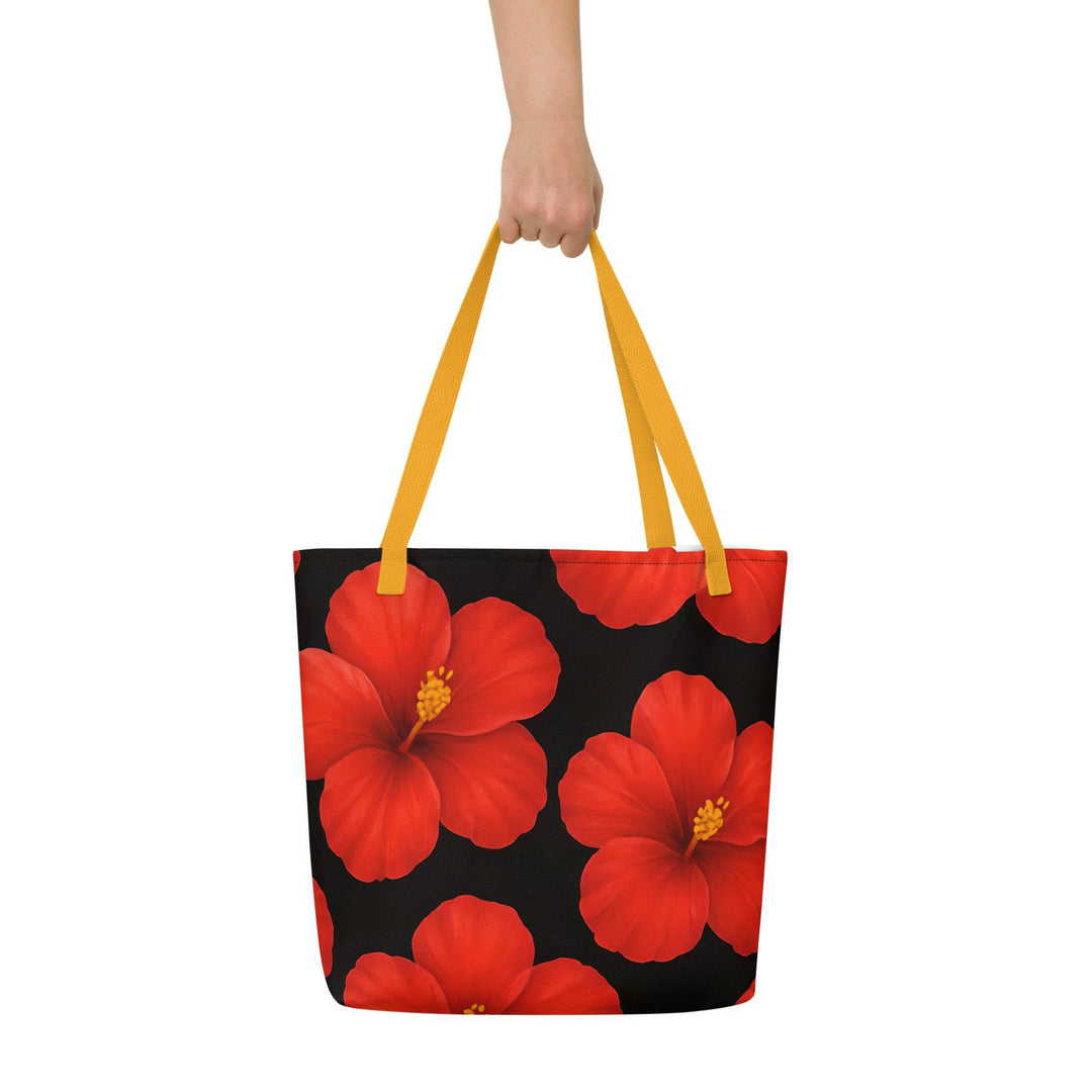 Hibiscus Beach Tote with Bold Red Flowers - Gutsy Garb