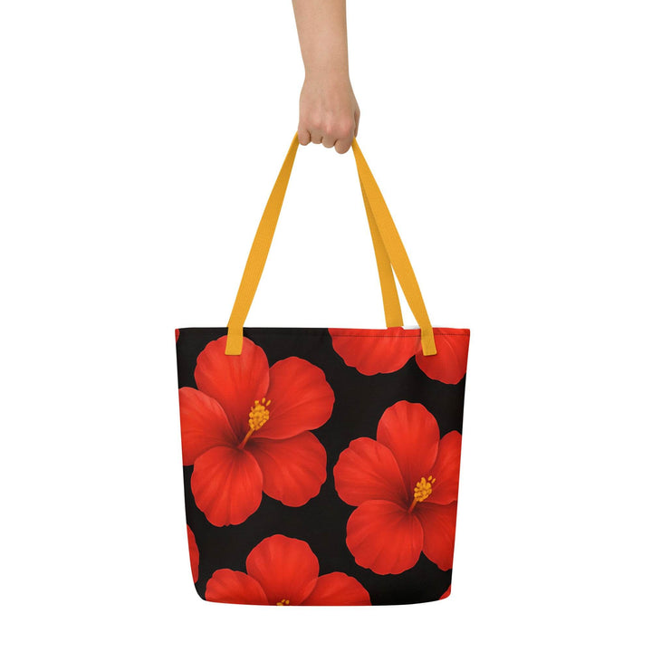 Hibiscus Beach Tote with Bold Red Flowers - Gutsy Garb