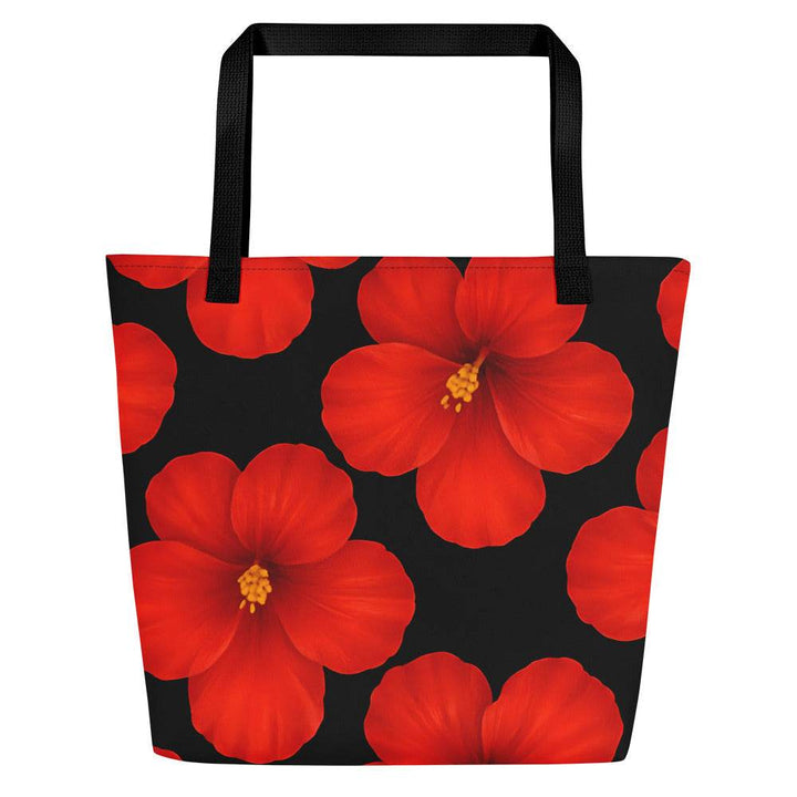 Hibiscus Beach Tote with Bold Red Flowers - Gutsy Garb