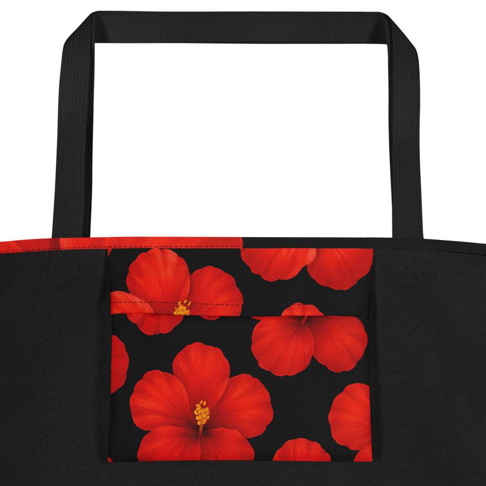 Hibiscus Beach Tote with Bold Red Flowers - Gutsy Garb