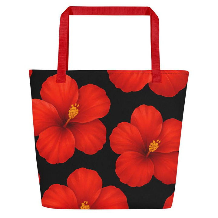 Hibiscus Beach Tote with Bold Red Flowers - Gutsy Garb