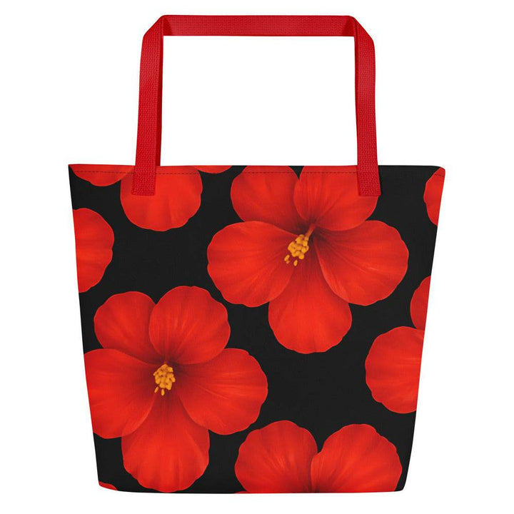 Hibiscus Beach Tote with Bold Red Flowers - Gutsy Garb