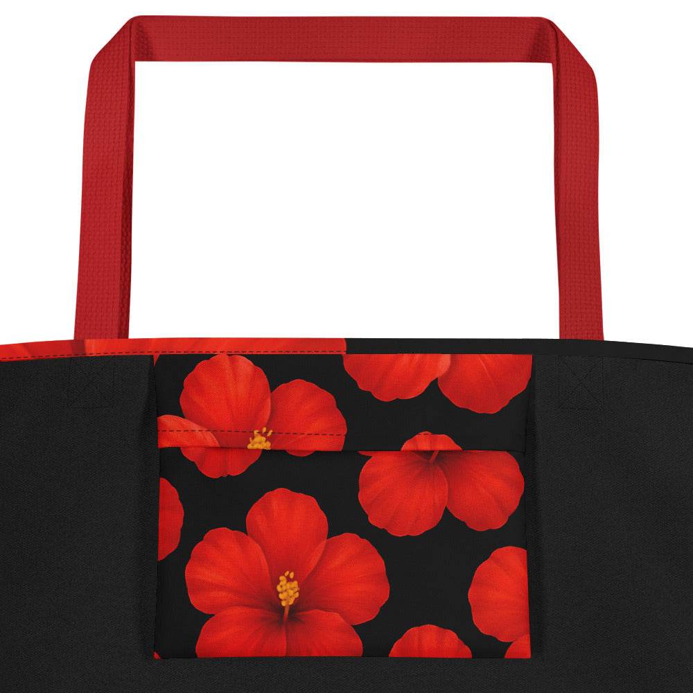 Hibiscus Beach Tote with Bold Red Flowers - Gutsy Garb