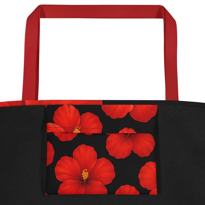 Hibiscus Beach Tote with Bold Red Flowers - Gutsy Garb
