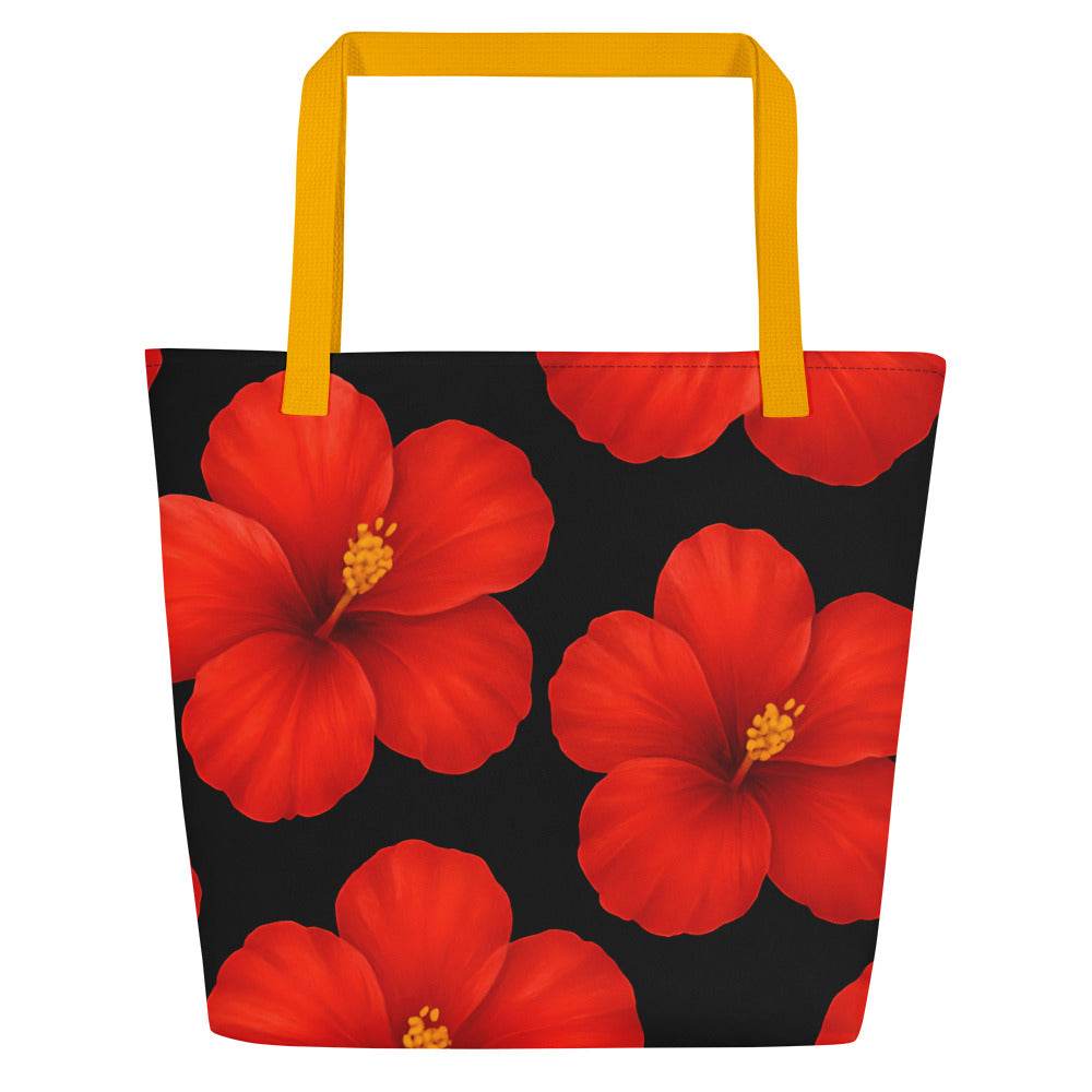 Hibiscus Beach Tote with Bold Red Flowers - Gutsy Garb