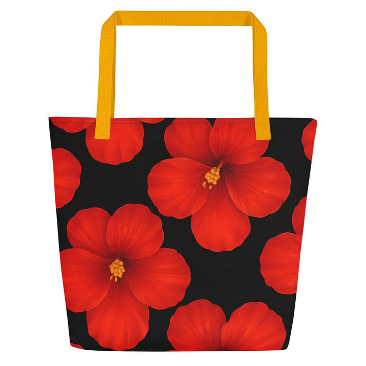 Hibiscus Beach Tote with Bold Red Flowers - Gutsy Garb