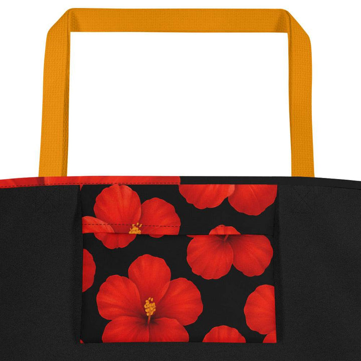 Hibiscus Beach Tote with Bold Red Flowers - Gutsy Garb