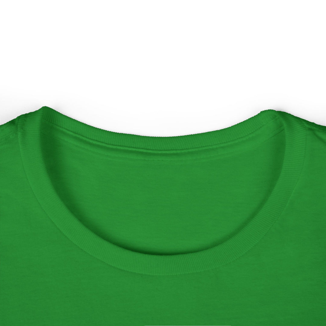 Printify green crewneck closeup showing neckline and fabric texture on funny llama graphic tee women