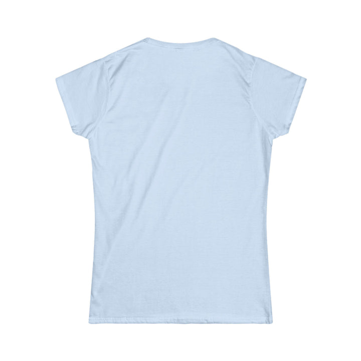 Back view light blue women t shirt plain fitted casual top Printify product funny llama graphic tee women