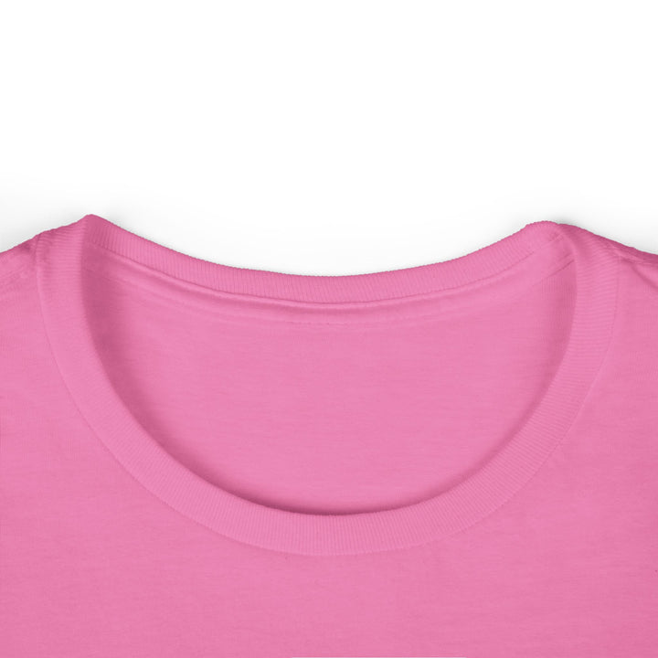 Pink crew neck T shirt close up showing fabric and neckline for Printify funny llama graphic tee women casual wear