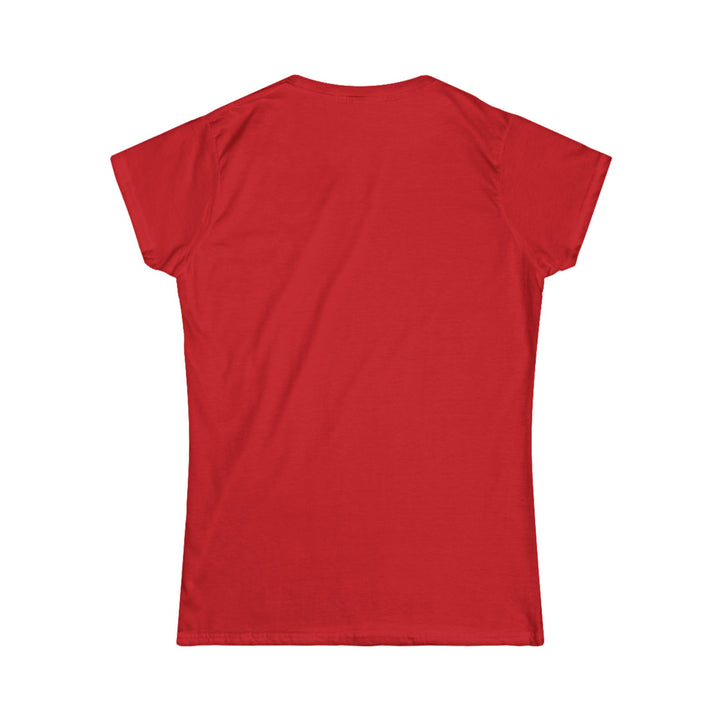 Blank red women short sleeve tee back view mockup for funny llama graphic tee women design by Printify