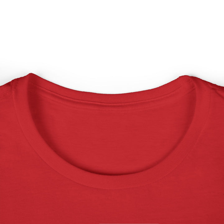 Printify red crew neck T shirt close up showing neckline and fabric texture for funny llama graphic tee women