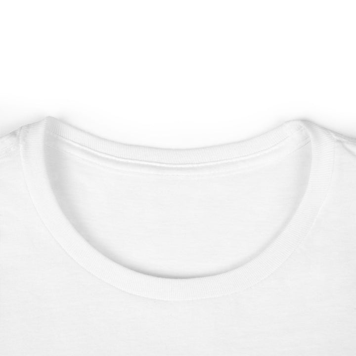 White cotton crew neck T shirt close up mockup showing neckline for funny llama graphic tee women by Printify