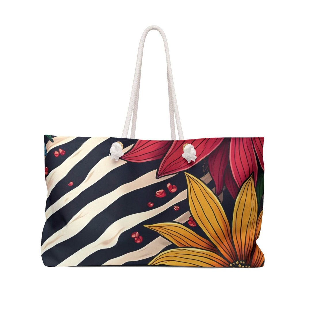 Boho Zebra Weekender Bag with Floral Design - Gutsy Garb