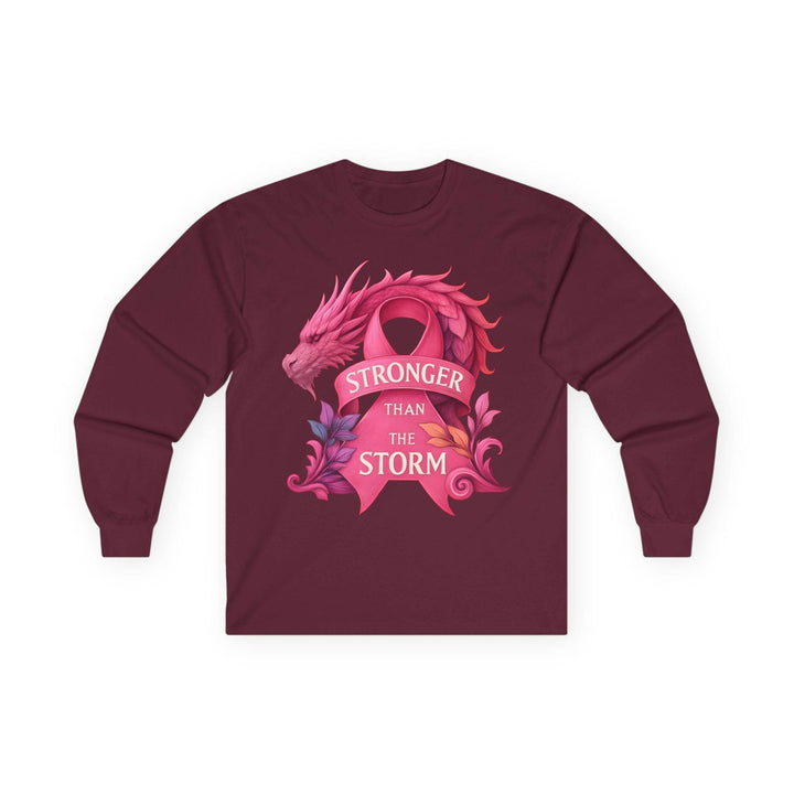 Stronger Than The Storm Long Sleeve Breast Cancer Awareness Shirt - Gutsy Garb