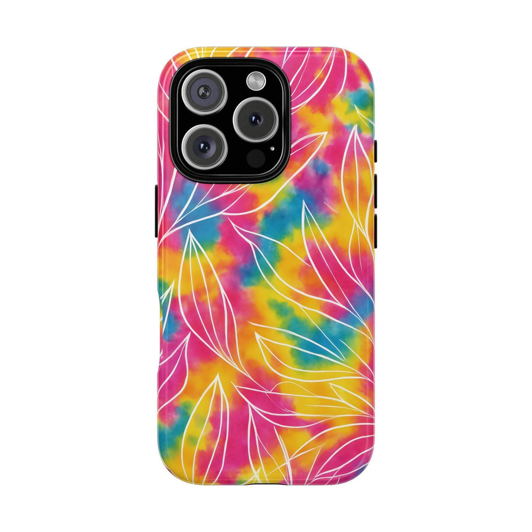 Tie Dye Phone Case with Bold Leaf Design - Gutsy Garb