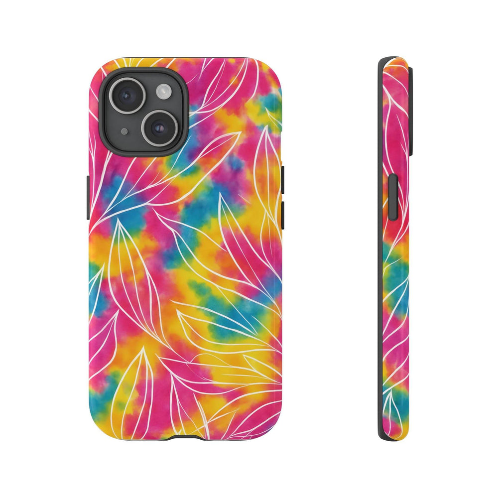 Tie Dye Phone Case with Bold Leaf Design - Gutsy Garb