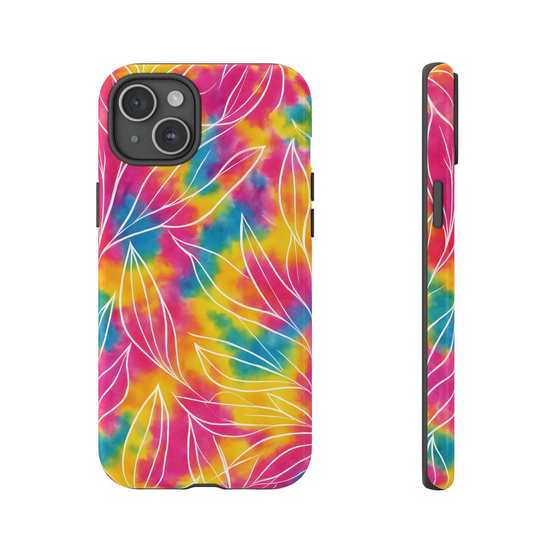 Tie Dye Phone Case with Bold Leaf Design - Gutsy Garb