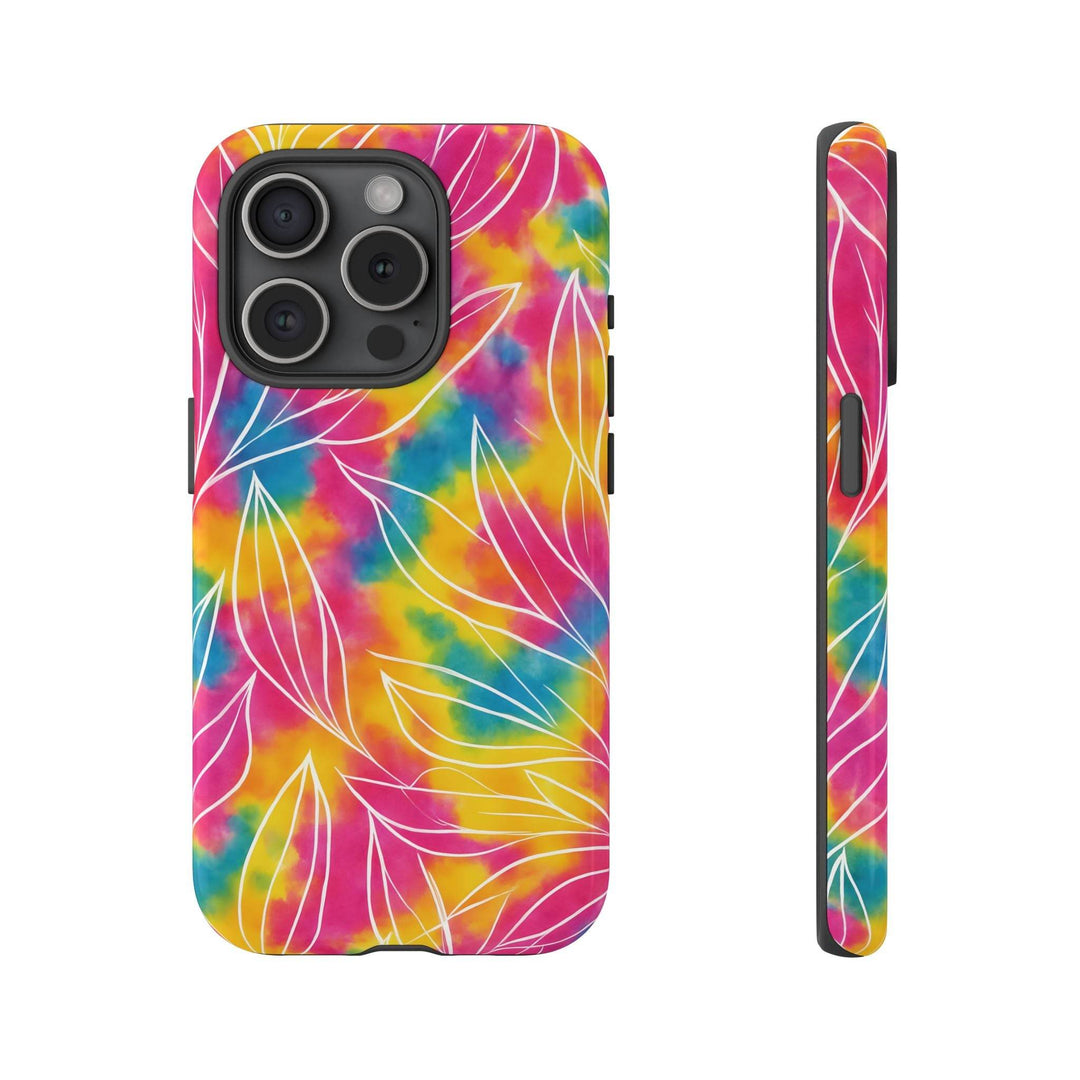 Tie Dye Phone Case with Bold Leaf Design - Gutsy Garb
