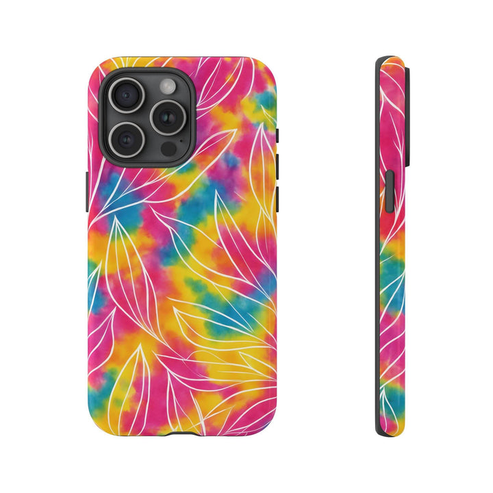 Tie Dye Phone Case with Bold Leaf Design - Gutsy Garb