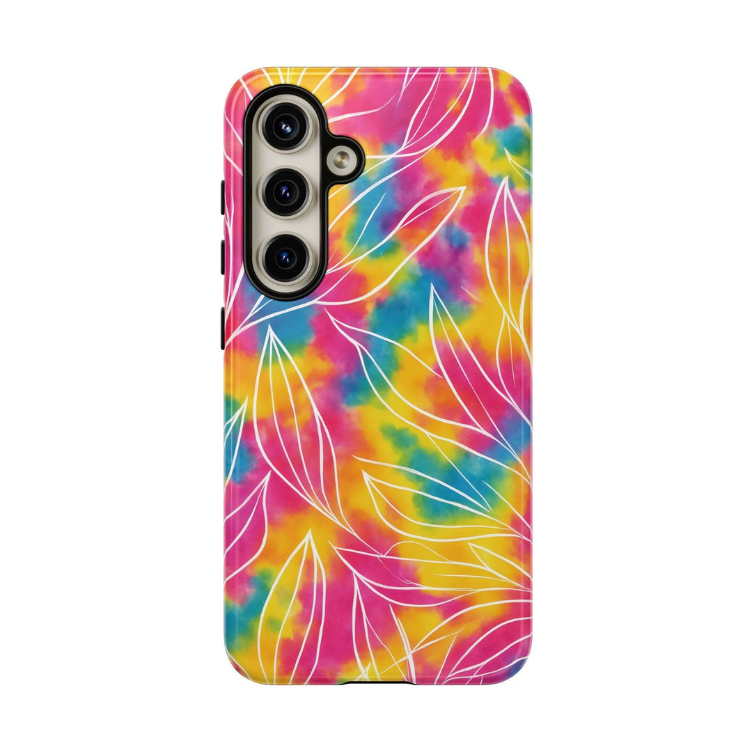 Tie Dye Phone Case with Bold Leaf Design - Gutsy Garb