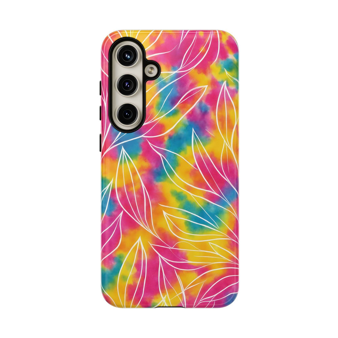 Tie Dye Phone Case with Bold Leaf Design - Gutsy Garb