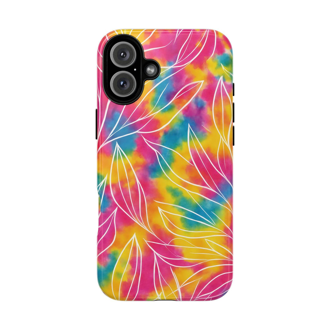 Tie Dye Phone Case with Bold Leaf Design - Gutsy Garb