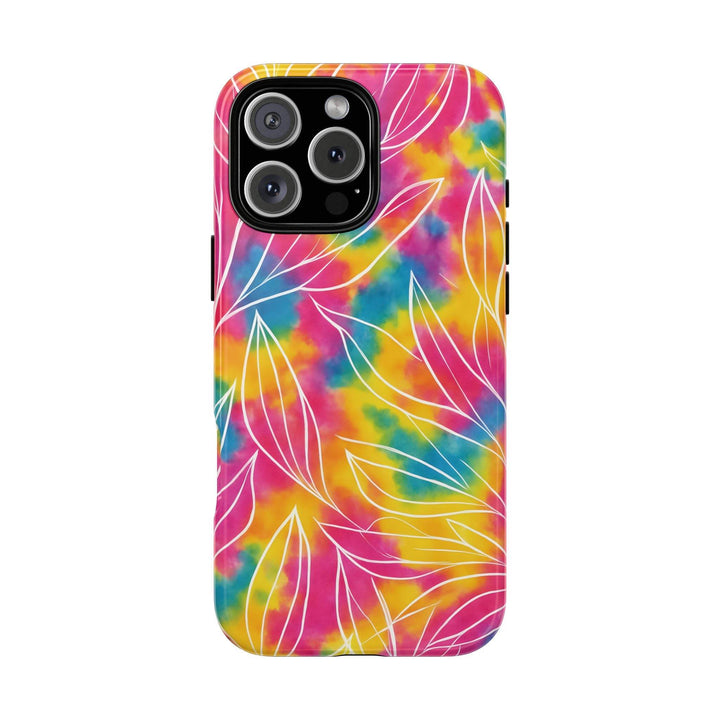 Tie Dye Phone Case with Bold Leaf Design - Gutsy Garb