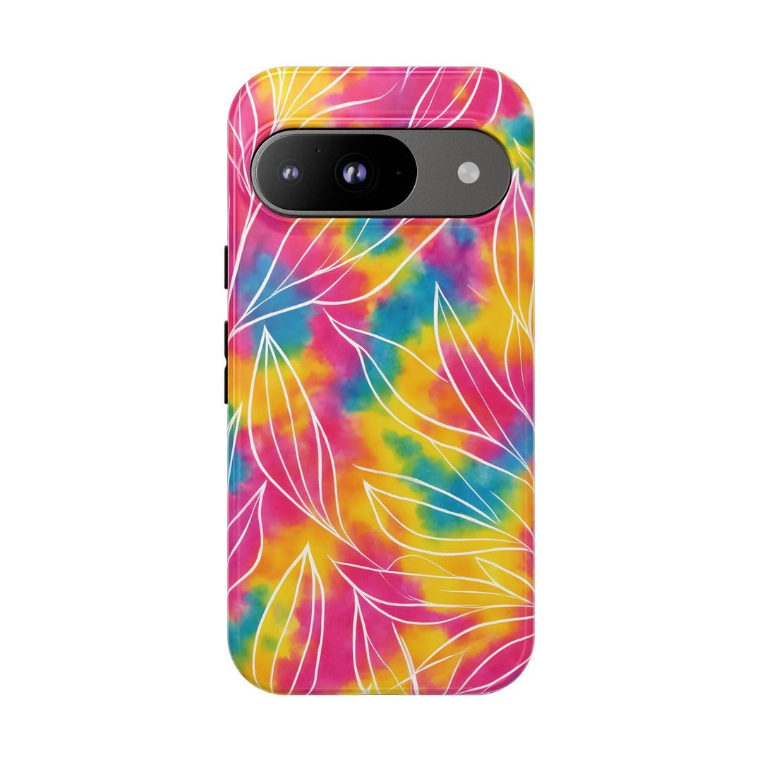 Tie Dye Phone Case with Bold Leaf Design - Gutsy Garb