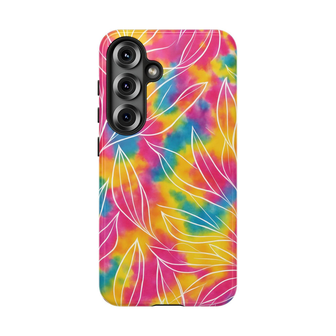 Tie Dye Phone Case with Bold Leaf Design - Gutsy Garb