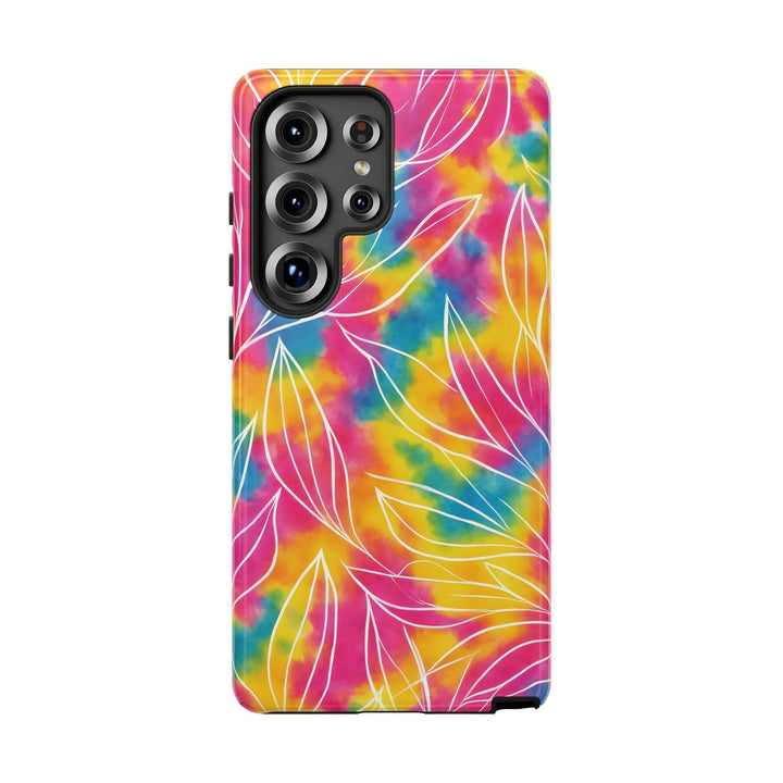 Tie Dye Phone Case with Bold Leaf Design - Gutsy Garb
