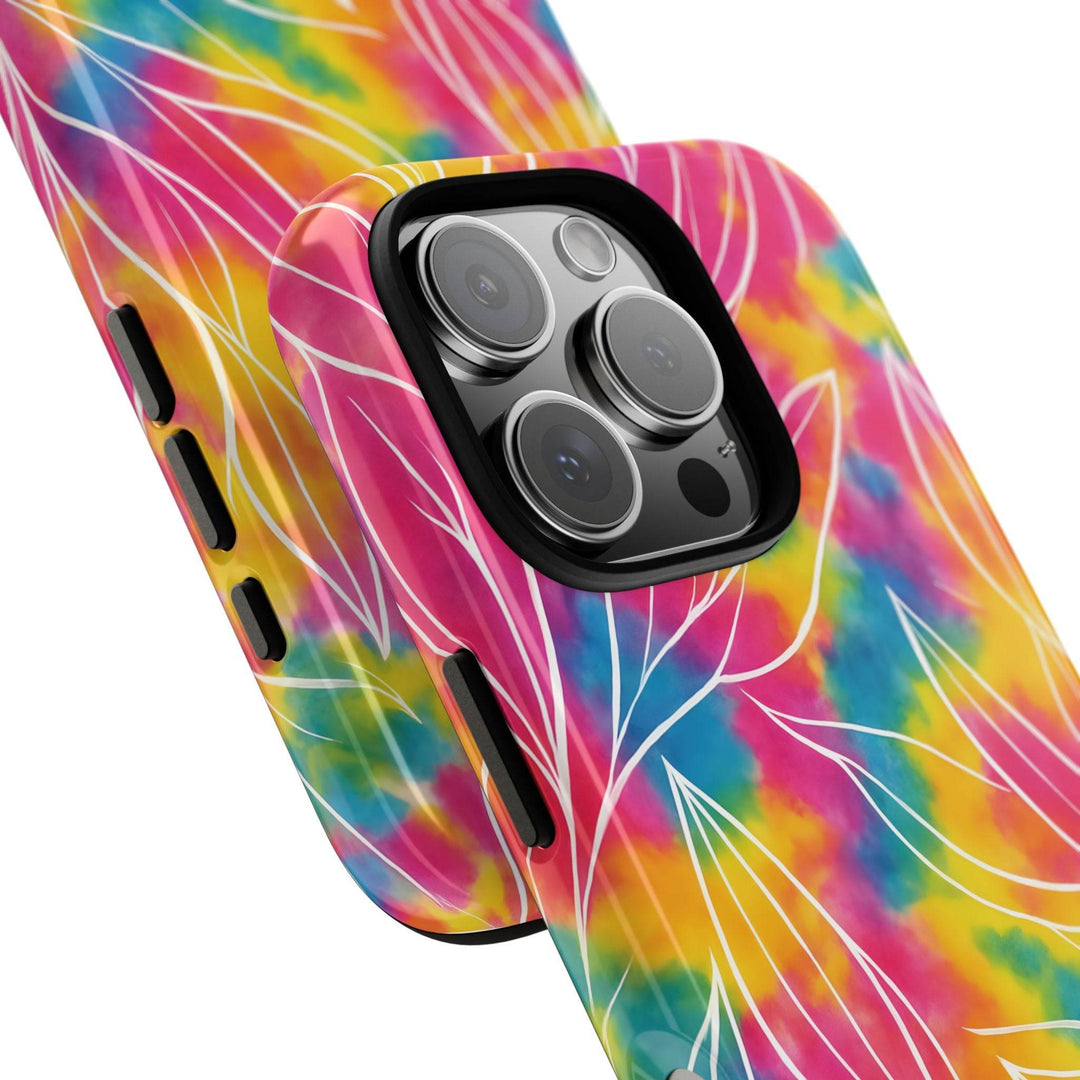 Tie Dye Phone Case with Bold Leaf Design - Gutsy Garb