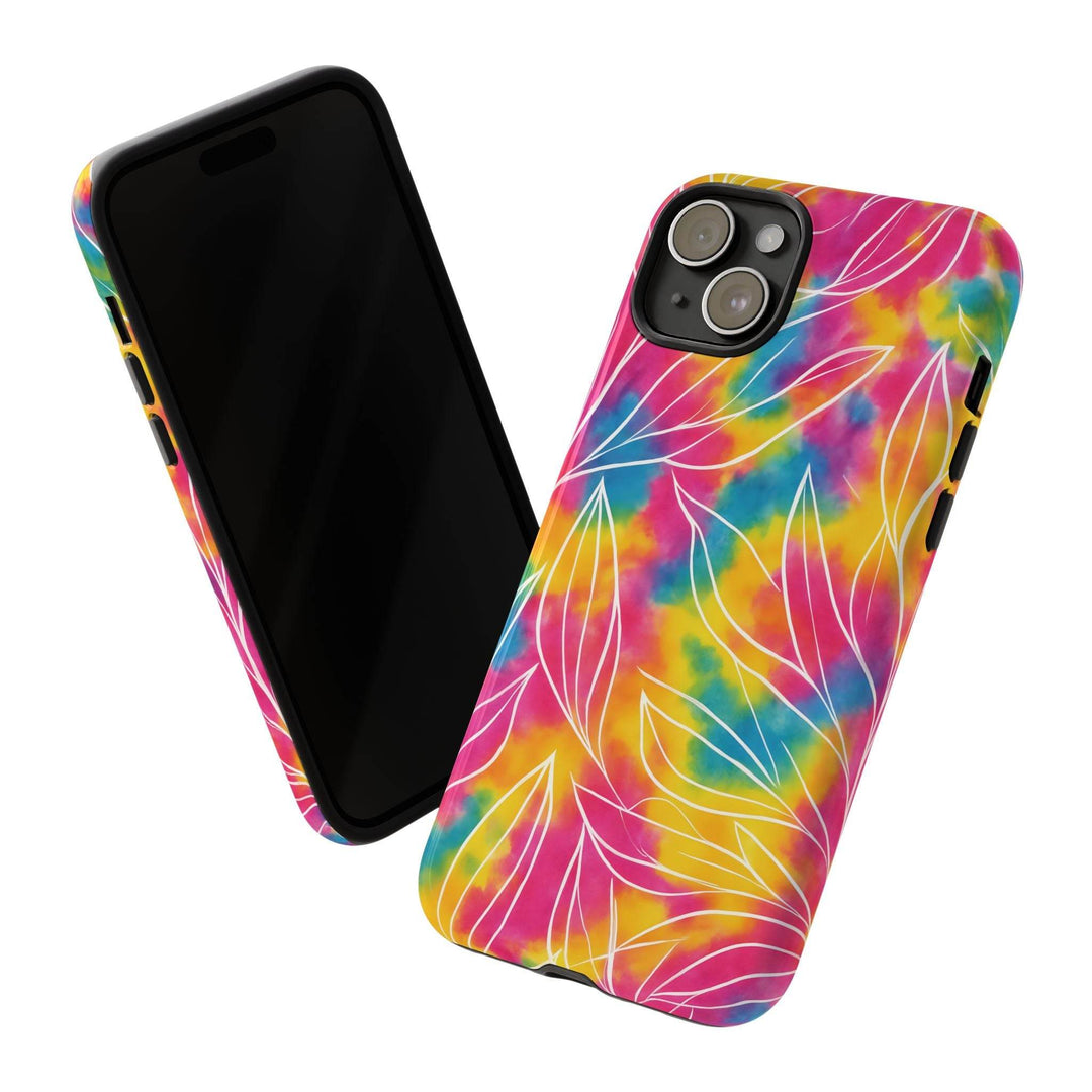 Tie Dye Phone Case with Bold Leaf Design - Gutsy Garb