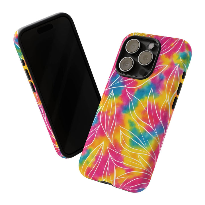 Tie Dye Phone Case with Bold Leaf Design - Gutsy Garb