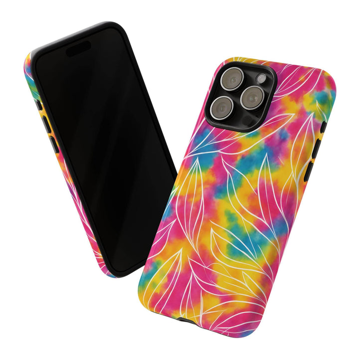 Tie Dye Phone Case with Bold Leaf Design - Gutsy Garb