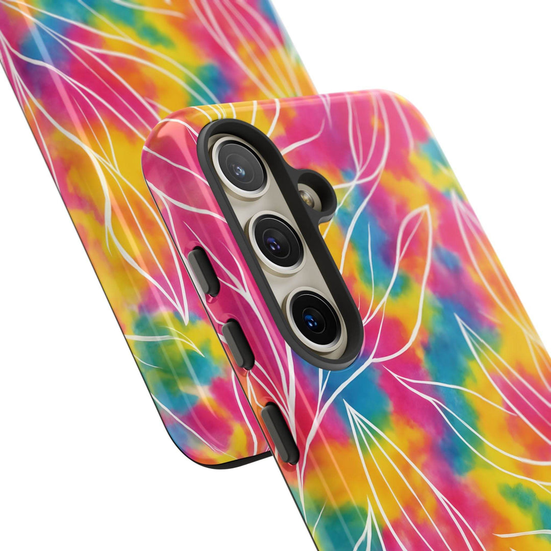 Tie Dye Phone Case with Bold Leaf Design - Gutsy Garb
